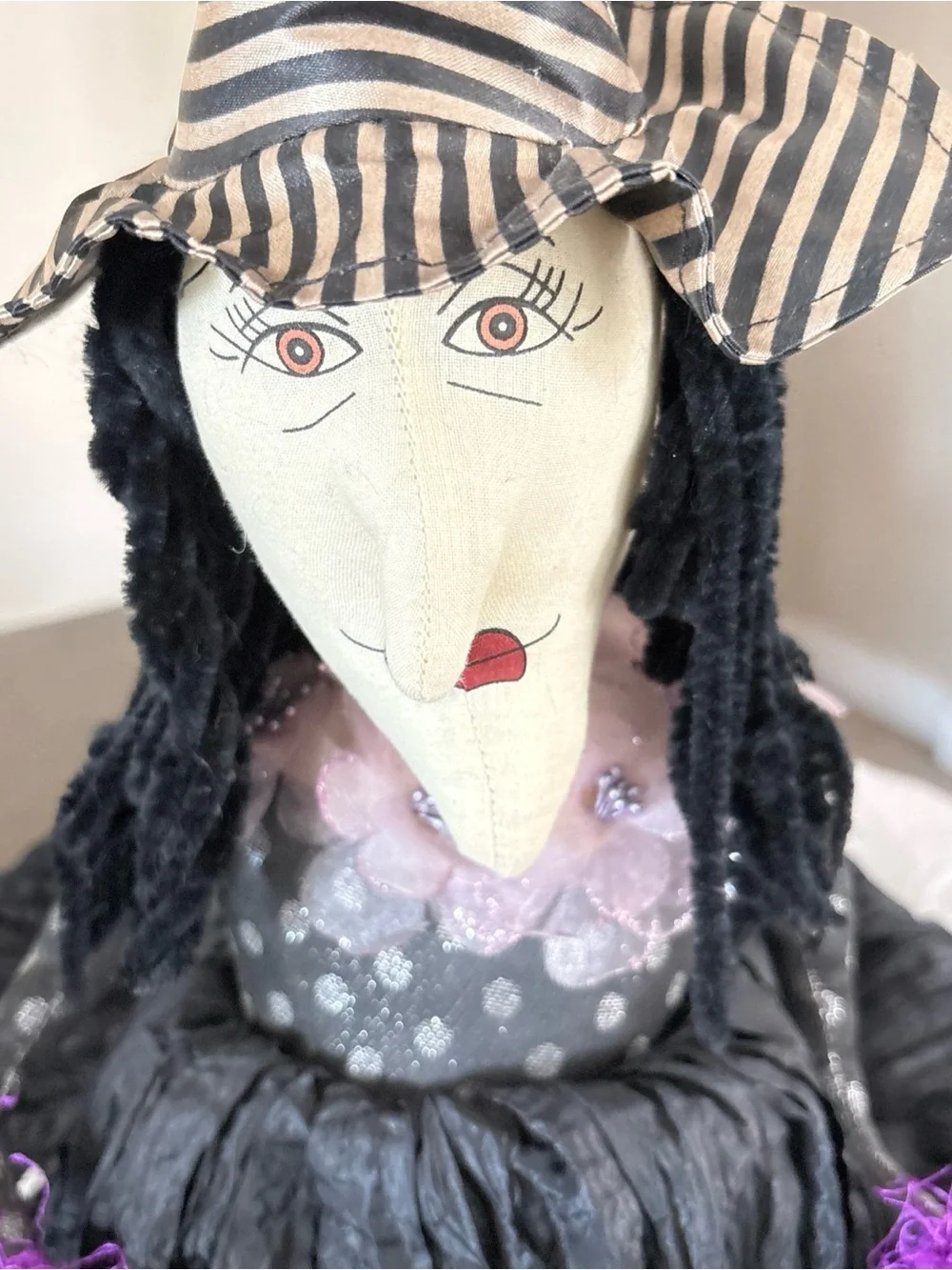 Large 22” WITCH Doll, Fabric, Halloween Decor, Sculpted Face
